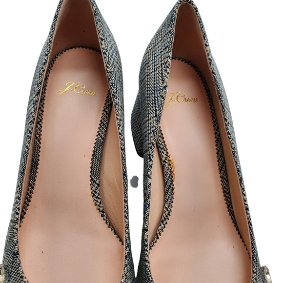 J Crew Celia Pumps Jeweled Glen Plaid Block Heel Plaid Rhinestone Pearl 9.5 - Picture 8 of 13